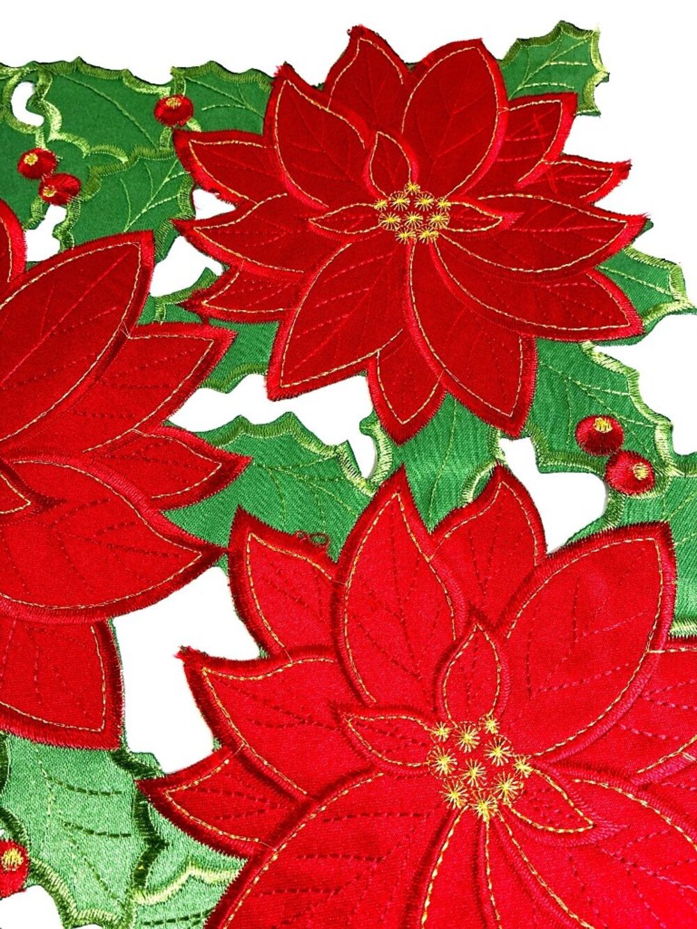 Set of 6 St. Nicholas Square Christmas Poinsettia Placemats Red Green Gold Glitt - Picture 2 of 10
